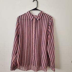 Purple, Orange, Pink and Blue Striped Chiffon Button Up